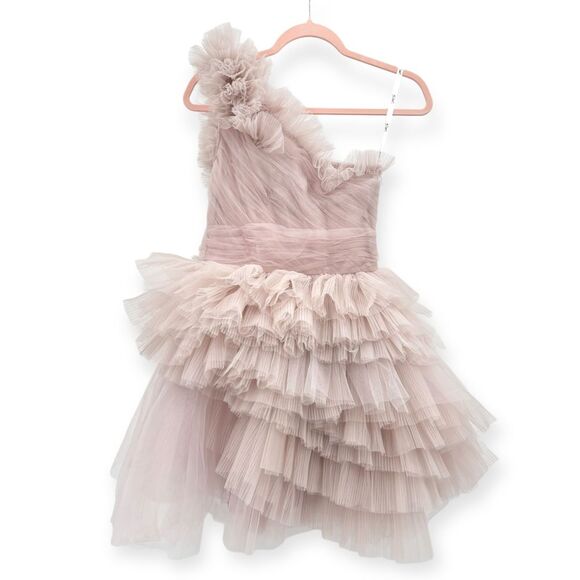 Mac Duggal NEW Tulle‎ Ruffle One Shoulder Mini Dress Pastel Mauve $698 - Size 2 - Picture 10 of 15